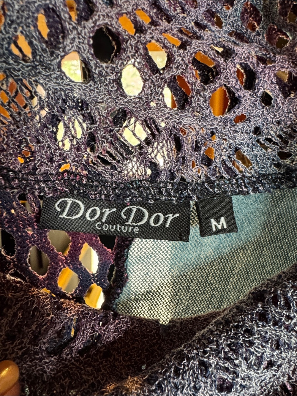 Dor Dor Couture Teal Purple Crochet Poncho Cowl Neck Boho Open Knit OSFM - Picture 5 of 12